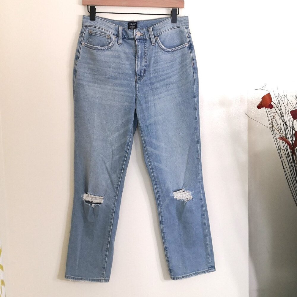 J. Crew‎ Distressed Essential Straight Jean Pants Light Wash Size 28